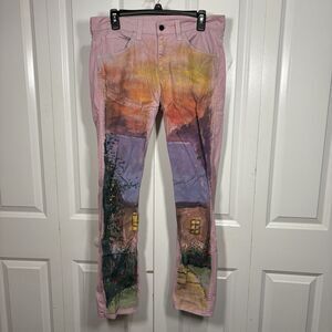 Levi’s 513 Jeans 32x32 Hand Painted Art Pants Sunset Cottagecore Streetwear